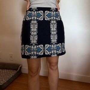 Chic Navy Mini Skirt with Blue Floral Design